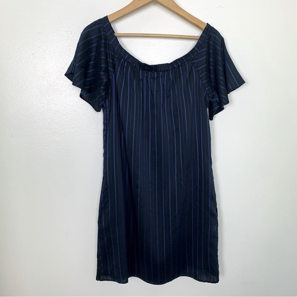 Banana Republic Striped Navy Off The Shoulder Shift Dress - Picture 8 of 10